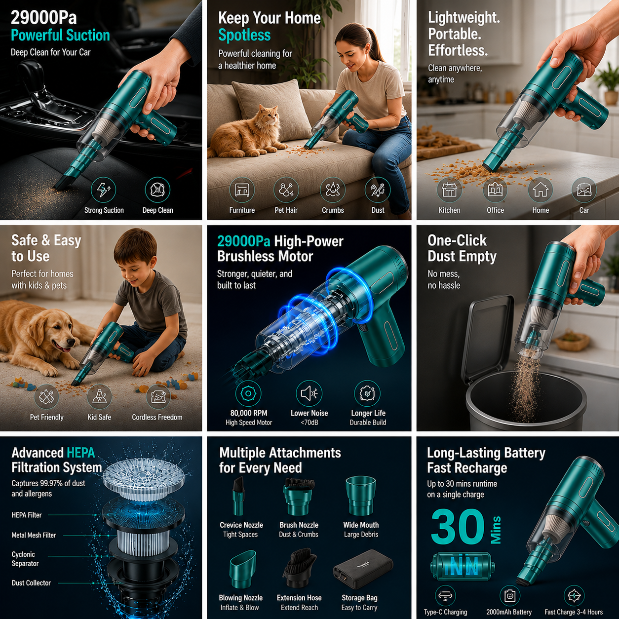 Balventa Cordless Hand Held Vacuum Cleaner Portable Car Auto Home